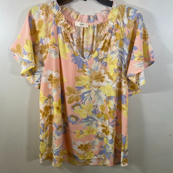 NWOT Entro Flutter Sleeve Floral Top in Peach - Picture 4 of 8